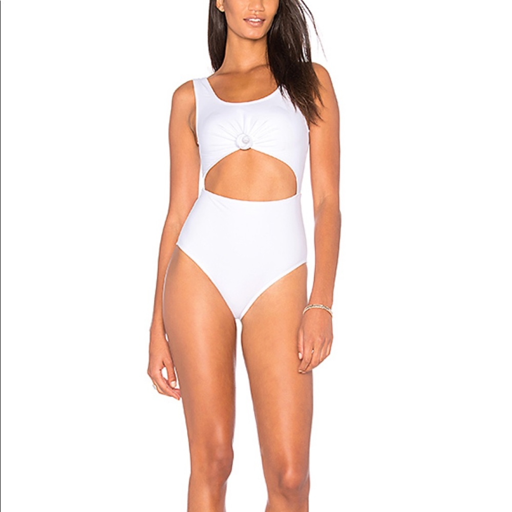 White Cutout One-Piece Swimsuit with Ring Detail
